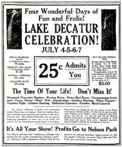 Lake Decatur Celebration advertisement July 1923