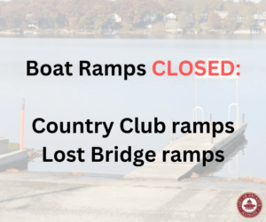 Boat Ramps on Lake Decatur with words indicating ramp closures