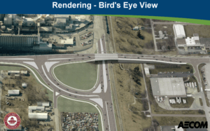 bird's eye view of computer generated bridge overpass