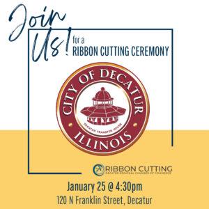 graphic with City of Decatur logo and info on ribbon cutting Jan. 25
