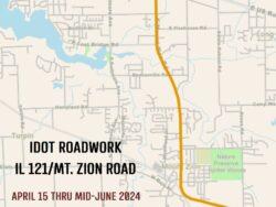 graphic showing roadwork on IL 121/Mt. Zion Road